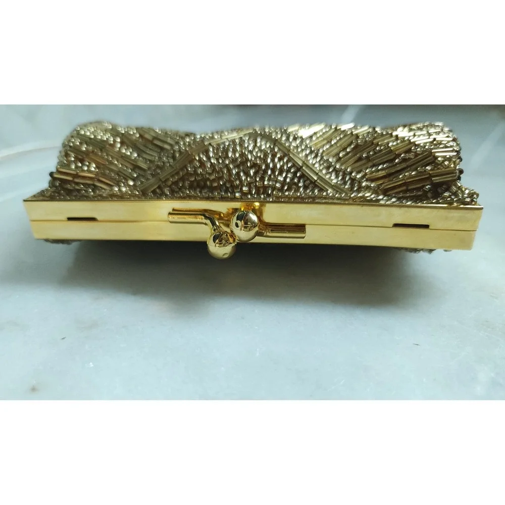 VTG Exquisite Valerie Stevens Beaded Evening Bag Gold Glam Party Shell Clutch